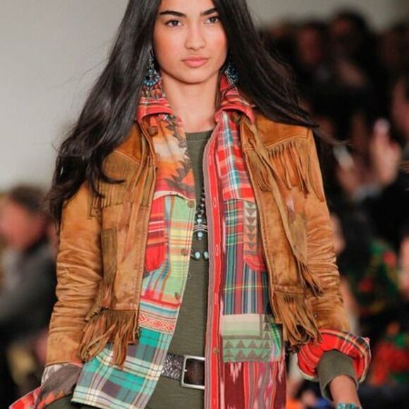 Polo Ralph Lauren 2014 Southwest Fringed Cognac Leather Jacket - Picture 1 of 16